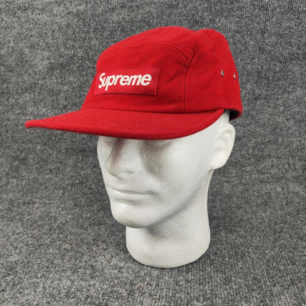 Supreme Hat Cap Strap Back One Size Mens Red Box Logo 5 Panel Made In USA Canvas